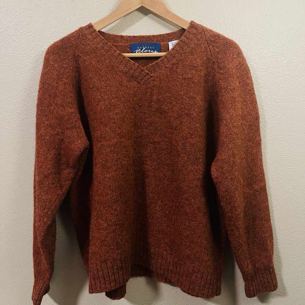 Express Bleus Wool Pullover V-neck‎ Burned Orange Rust Size L